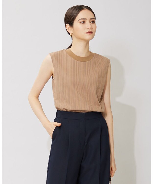 ICB 【洗える】 ランダムストライプリップル プルオーバー レディッシュブラウン系