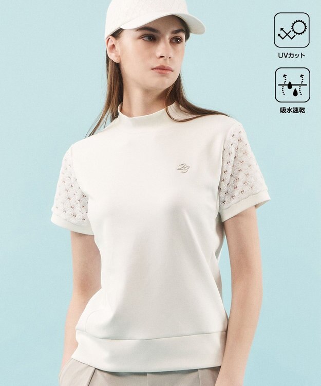 23区GOLF 【WOMEN】【UVケア・吸水速乾】レース袖 モックネックシャツ ホワイト系