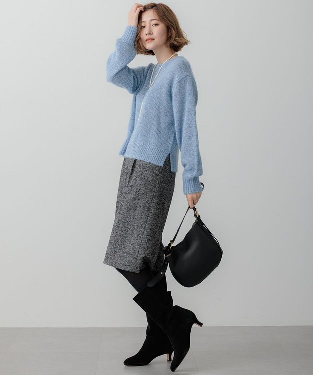 23区 S ヘリンボーンループツイード ハーフパンツ ブラック系