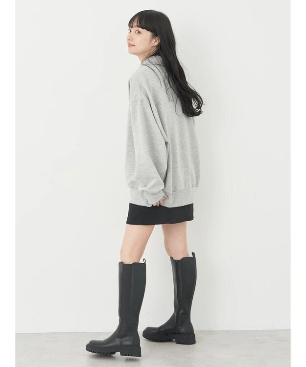 earth music&ecology ハーフジップロゴチュニック Light Gray
