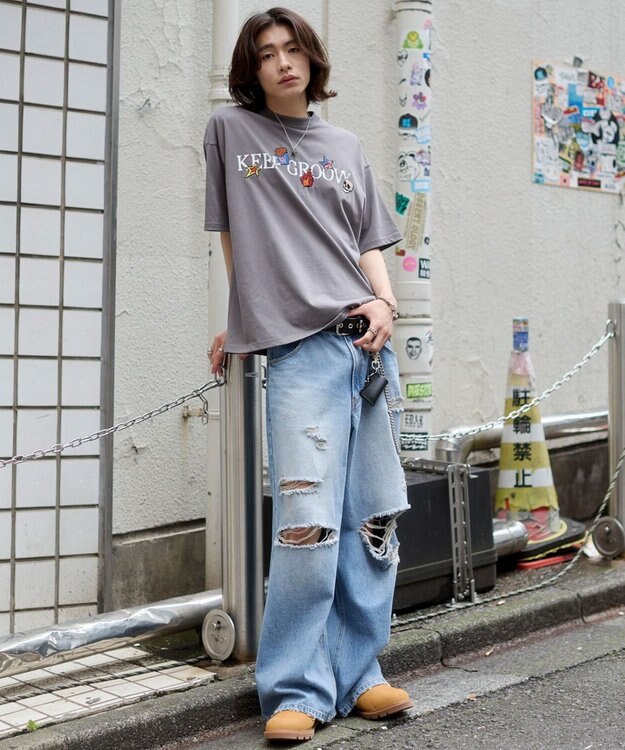 WEGO 【ユニセックス着用ITEM/機能T】接触冷感モチーフ刺繍グラフィックT（SS） スミクロ