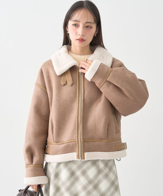 earth music&ecology フェイクムートンジャケット Beige