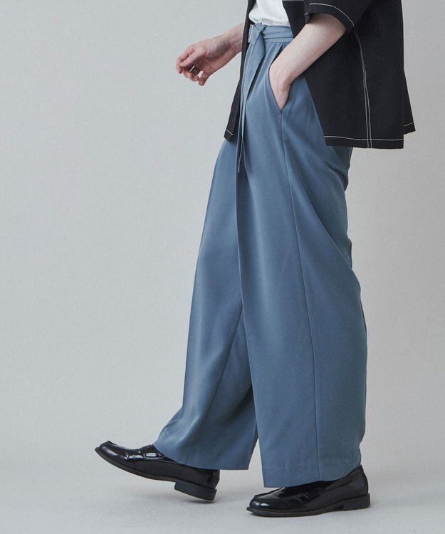 WEGO トロミ　ベルト付きワイドスラックス ブルーその他