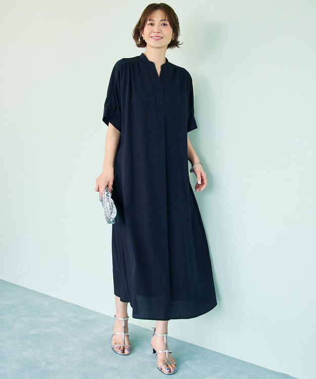 自由区 S 【定番人気・新色追加・1枚でサマになる】リヨセルポプリンシャツ ワンピース ネイビー