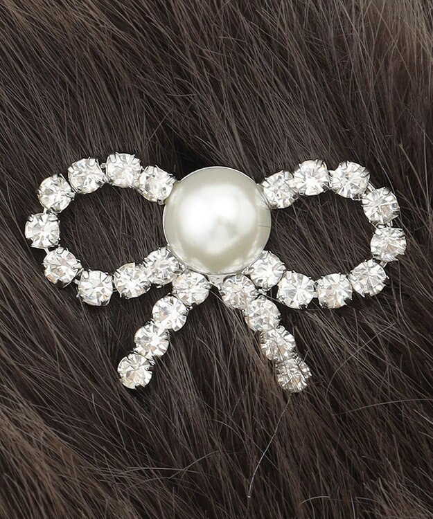 TOCCA 【百田夏菜子さん着用】【ブローチ取り外し可】BIJOUX RIBBON FURTIPPET ティペット ライトグレー系