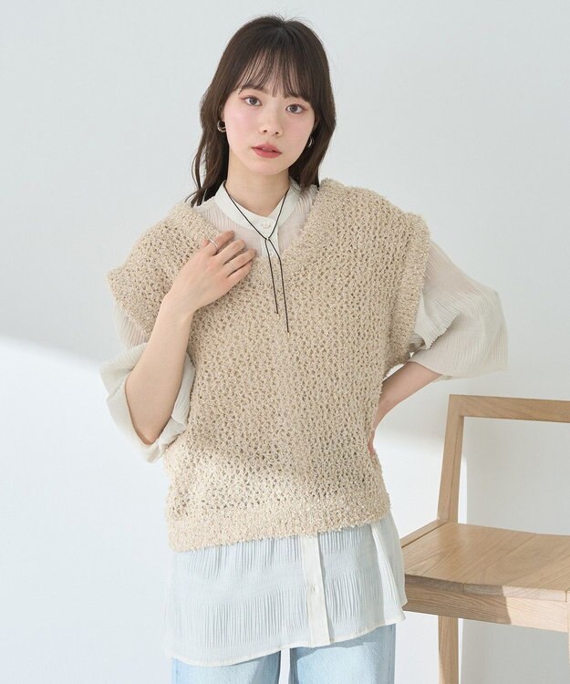 earth music&ecology ファンシーヤーンベスト Beige