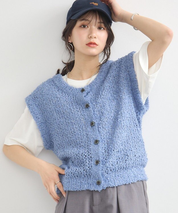 earth music&ecology ファンシーヤーンベスト Blue