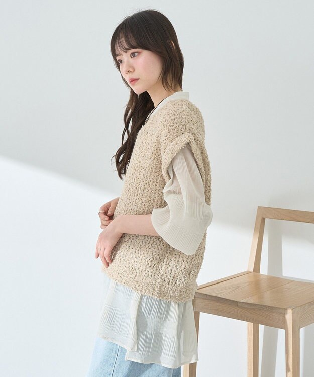 earth music&ecology ファンシーヤーンベスト Beige