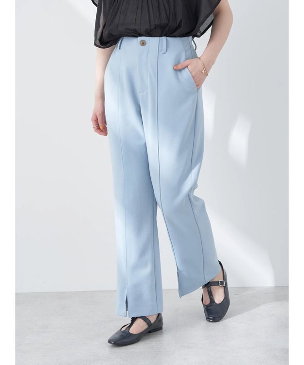earth music&ecology カットツイルスリットセミフレアパンツ Blue