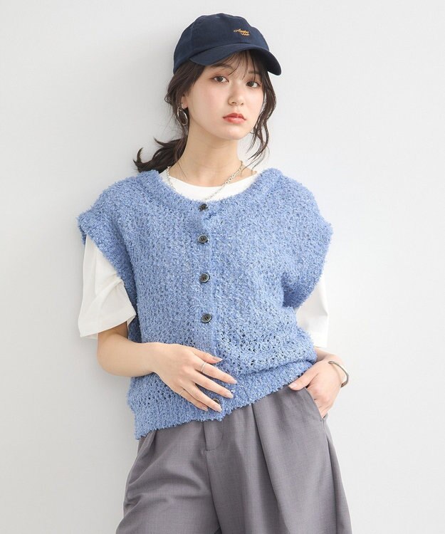 earth music&ecology ファンシーヤーンベスト Blue