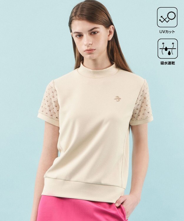 23区GOLF 【WOMEN】【UVケア・吸水速乾】レース袖 モックネックシャツ ベージュ系