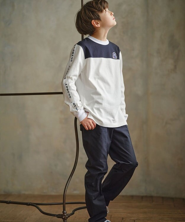 J.PRESS KIDS 【110-130cm】切替×袖プリント 長袖Tシャツ オフホワイト系