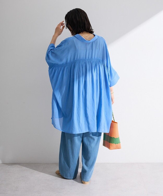 Green Parks スラブシアーシャツチュニック Blue