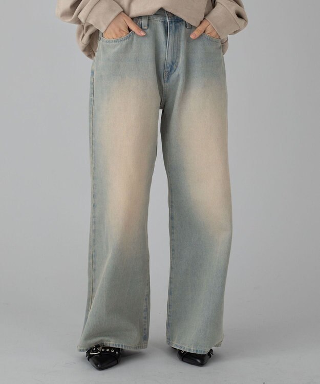 WEGO 【ユニセックス着用ITEM/ウエスト調整可】フレアデニムパンツ デニム淡加工色