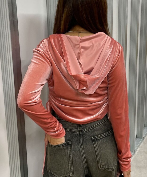 WEGO サイドドロストベロアパーカー ピンク