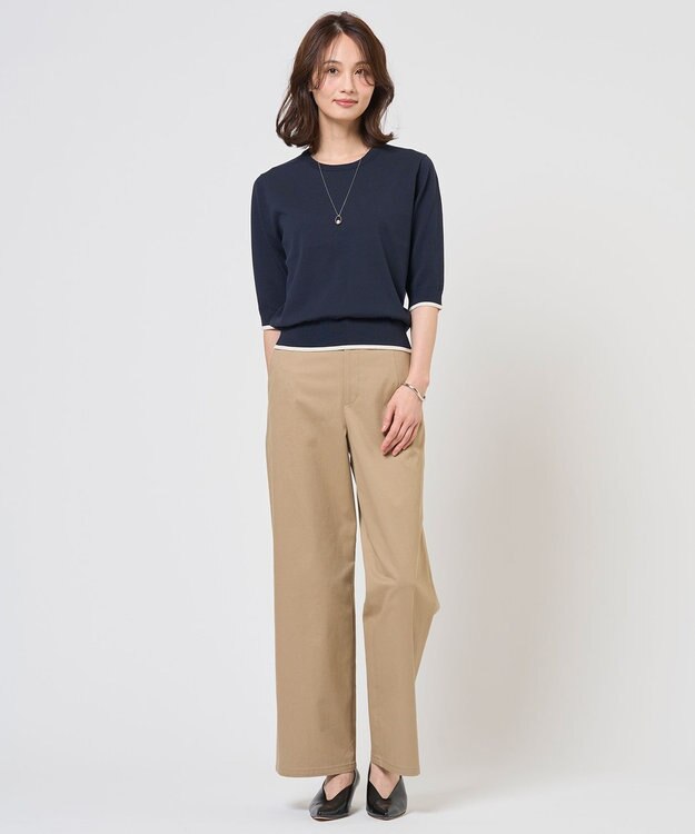 J.PRESS LADIES BASIC HT COTTON クルーネック ニット ネイビー系
