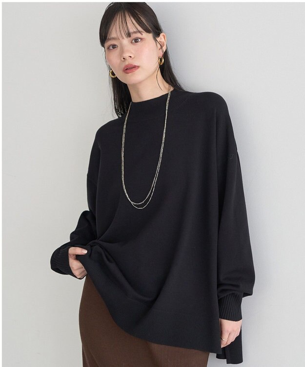 earth music&ecology 【毛玉防止 / 洗濯機洗い可】選べる丈ハイネックニット Black