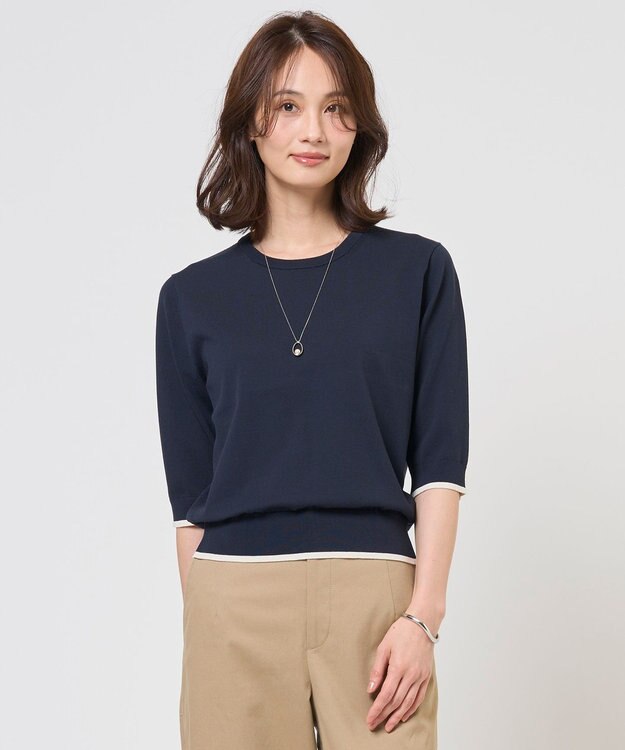 J.PRESS LADIES BASIC HT COTTON クルーネック ニット ネイビー系
