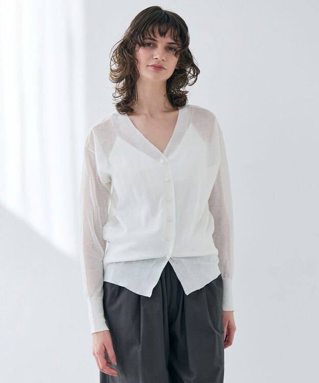 BEIGE， 【洗える・Oggi 7月号掲載】LUPINUS / 前後2WAYシアーニットカーディガン Ecru