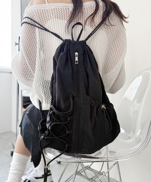 WEGO 【ユニセックス着用ITEM】センターzipナップサック ブラック