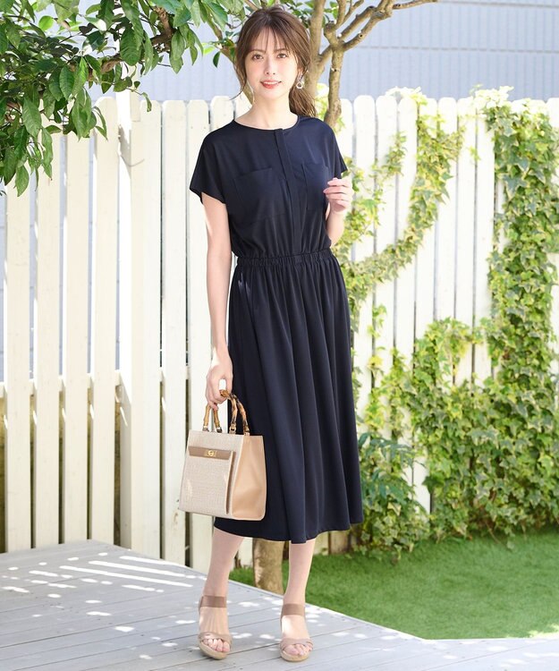 ANY SIS 【洗える】イージーケア ワンピース ネイビー