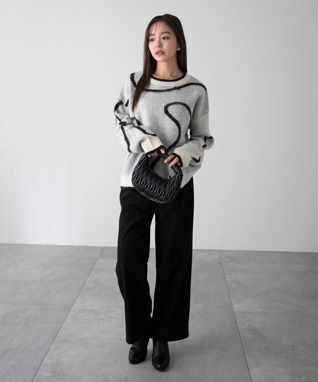 WEGO 【25年秋冬新作】ニュアンスライン配色プルオーバー オフホワイト