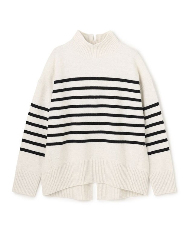 UNFILO カシミヤブレンド ハイネックニット グレーボーダー