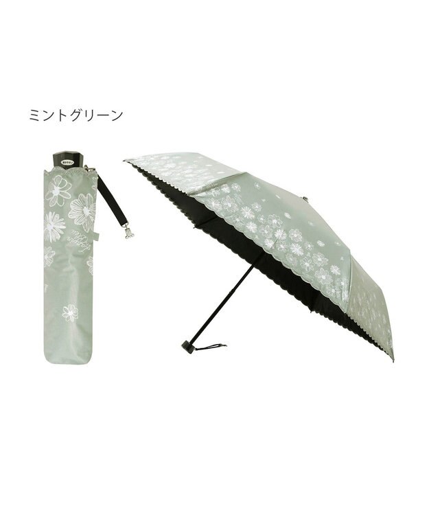 MOONBAT 【一級遮光/晴雨兼用日傘】ランバン オン ブルー (LANVIN en Blue)  折りたたみ日傘 フラワーグリッター ミントグリーン