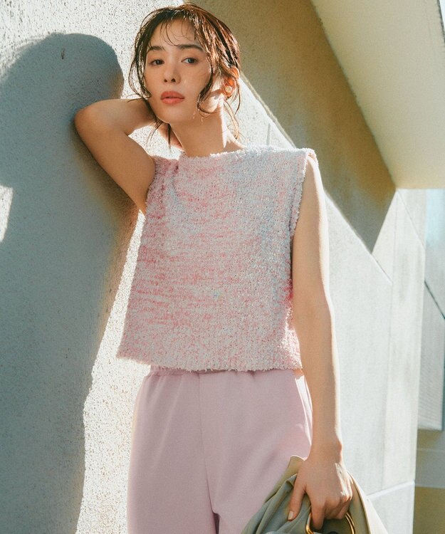 ANY SIS L 【前後着用可】リボンヤーン ベスト ピンク