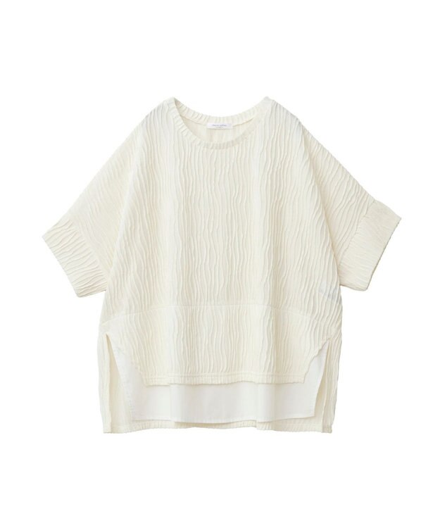 Green Parks カットジャガード裾ドッキングプルオーバー Ecru