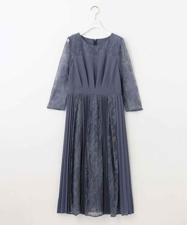 ANY SIS 【洗える】プリーツMIXレース ドレス スモーキーブルー