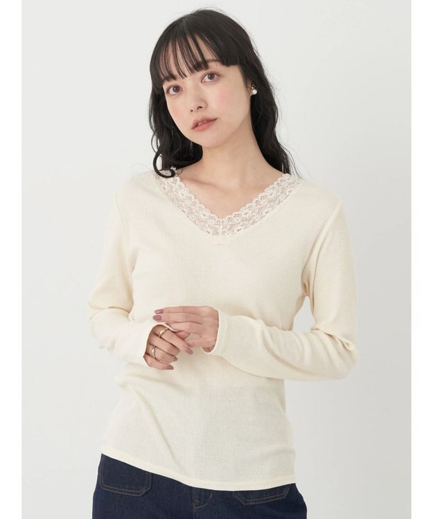 earth music&ecology レースＶネックテレコインナー Ivory