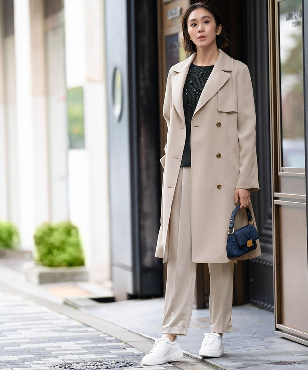 自由区 【洗える】テクスチャーコットンブレンド ビジューデザインニット ネイビー系