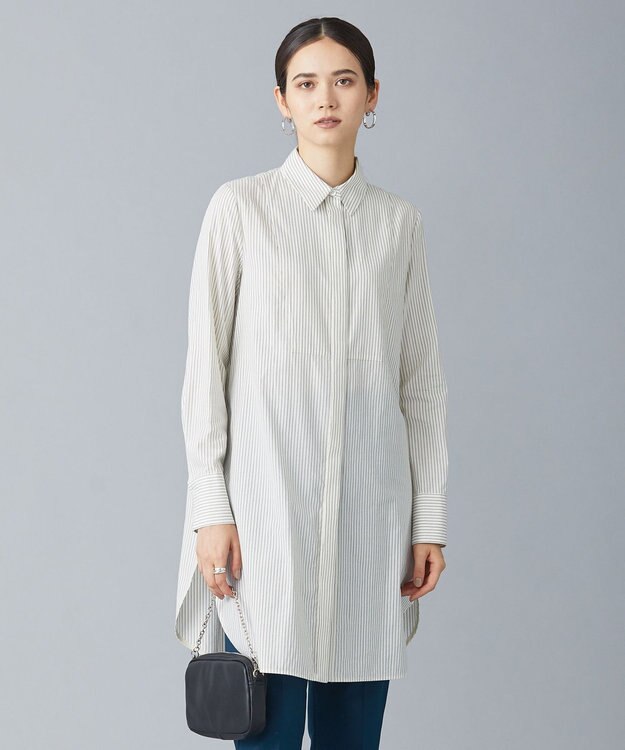 ICB 【洗える】CRySiタイプライター ロングシャツ オフホワイト系柄