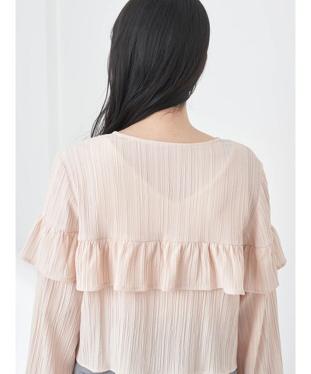 earth music&ecology フリル切替えショートブラウス Pink Beige