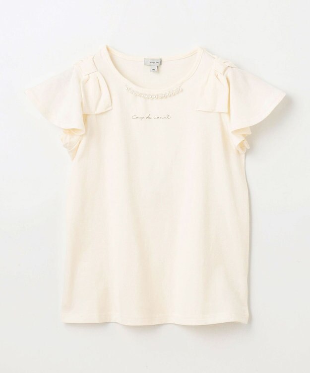 ANY KIDS パール リボン Tシャツ エクリュ