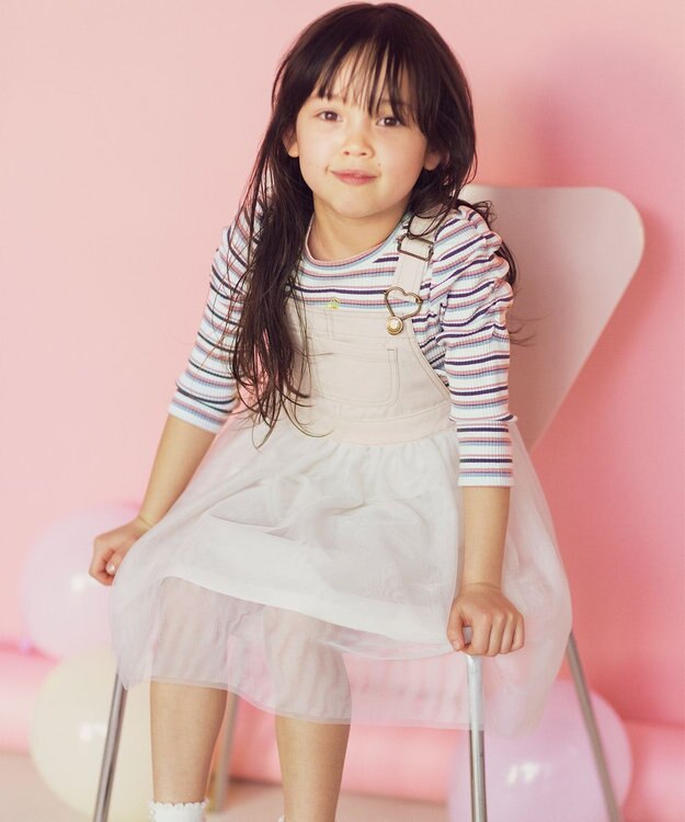 ANY KIDS 七分袖 テレコボーダー Tシャツ エクリュ系