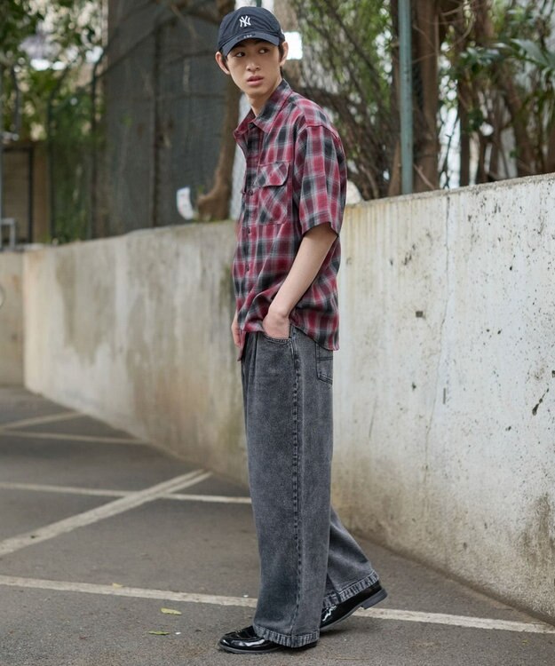 WEGO タックワイドストレートデニム デニムブラックソノタ