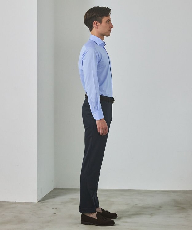 GOTAIRIKU 【ストレッチ/洗える】Albini ジャージ シャツ_ カッタウェイカラー サックスストライプ