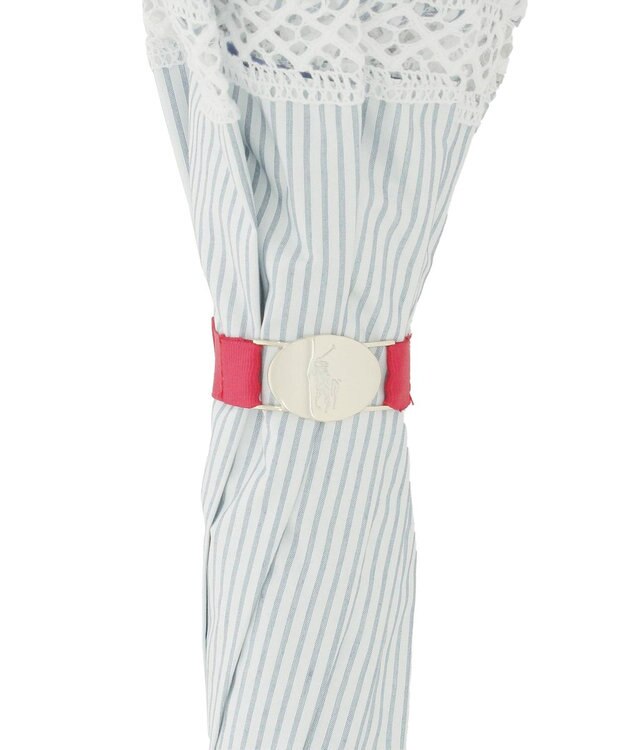 MOONBAT 【遮光/晴雨兼用日傘】POLO RALPH LAUREN（ポロラルフローレン）折りたたみ日傘 ストライプフリル 遮熱 遮光 UV ダークブルー