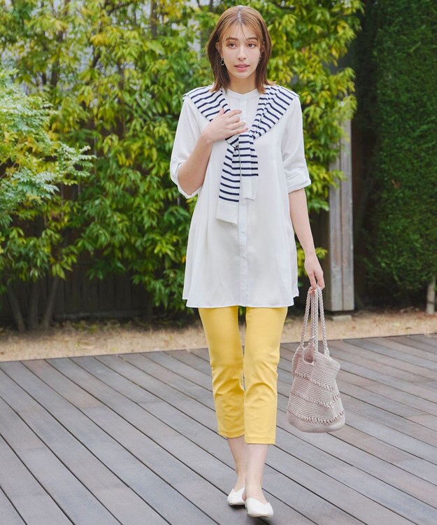 Tiaclasse 肩掛けボーダーフェイクカーデ オフホワイト