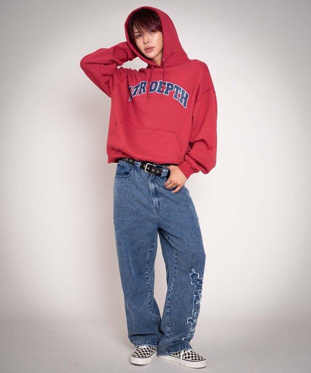 WEGO 【ユニセックス着用YD/ウエスト調整可/MLサイズ展開】グラフィックデニムパンツ デニム中濃加工色