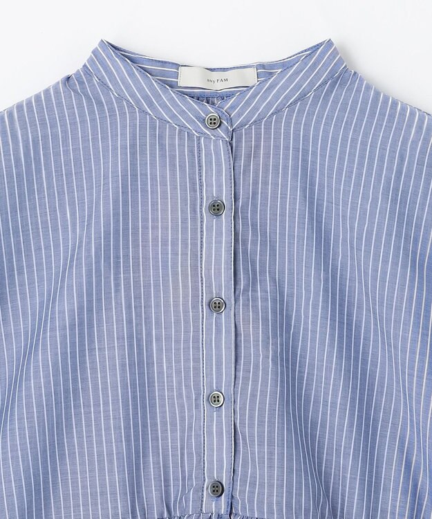 ANY L 半袖ティアードブラウス ネイビー×ストライプ