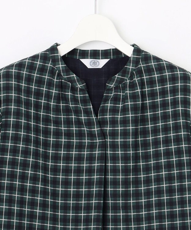 J.PRESS LADIES L シズルチェック バンドカラー カットソー ダークグリーン系