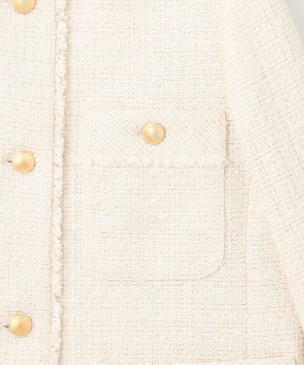 ANY SIS S ツイードノーカラーミドル ジャケット アイボリー