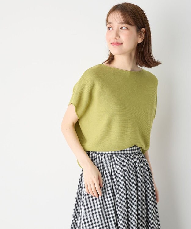 ANY 【洗濯機可/アンチピリング/UVカット】アクリルガーターフレンチスリーブニット アップルグリーン