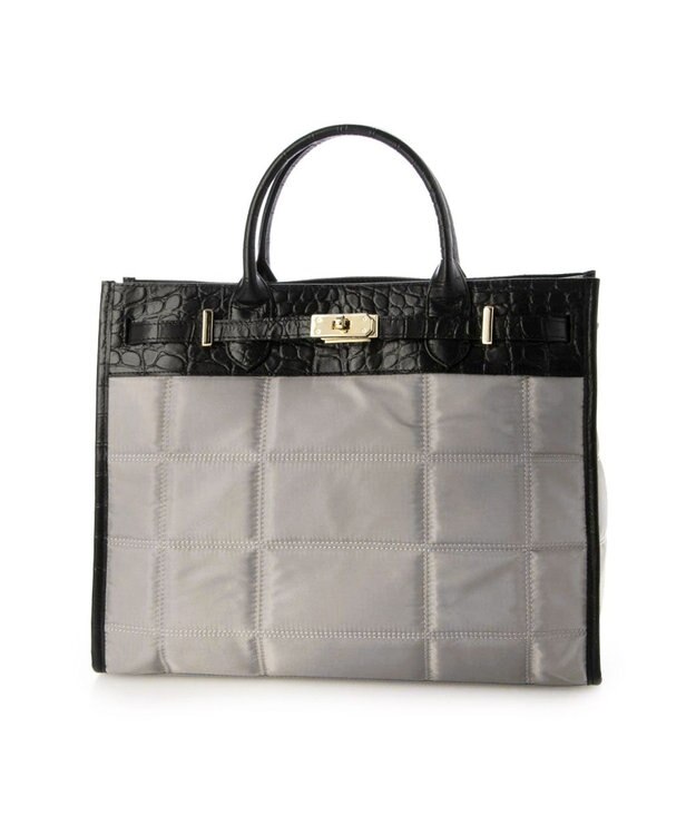 UNBILLION 【テレビ ドラマ着用アイテム】ペルケ perche / ナイロンキルト×クロコ型押し牛革A42wayトートバッグ ライトグレー