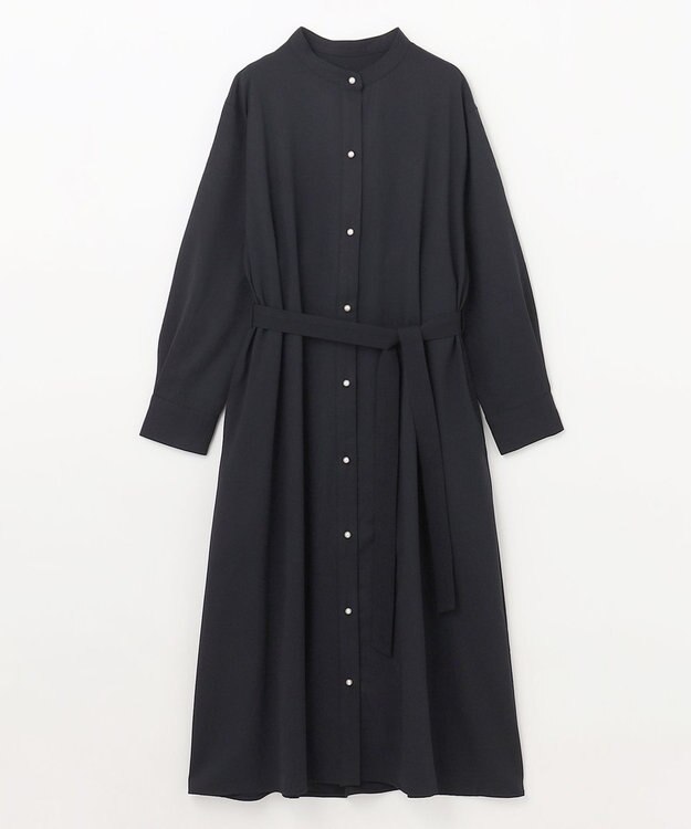 ANY 【洗濯機可能/ストレッチ】ウールライク前開きワンピース ネイビー