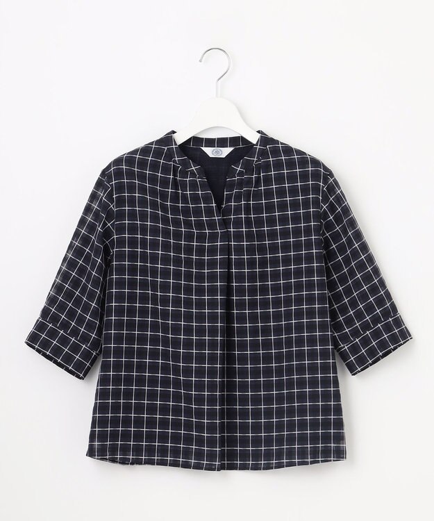 J.PRESS LADIES L シズルチェック バンドカラー カットソー ネイビー系