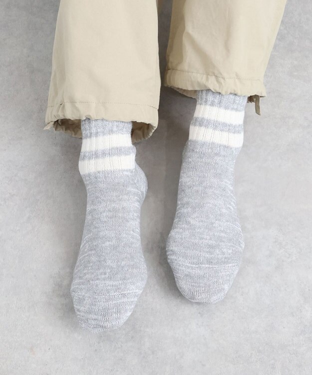 WHITE MAILS 【UNISEX】PAPER STRIPE SHORT ソックス 杢グレー